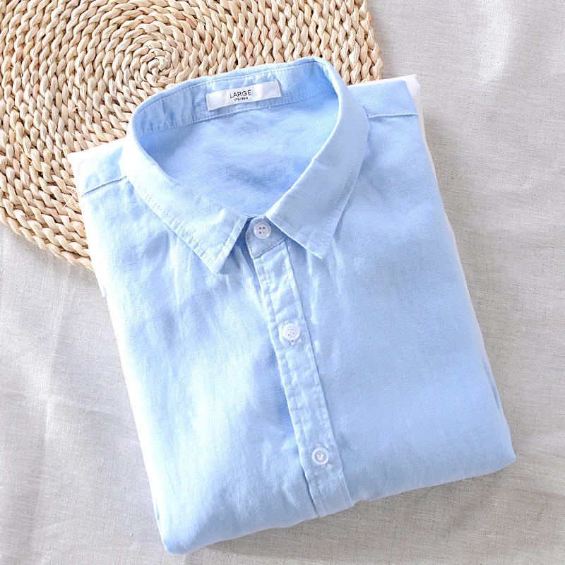 New brand long sleeve 100% linen shirts men fashion gradient sky blue shirt male casual tops comfortable shirt mens camisa