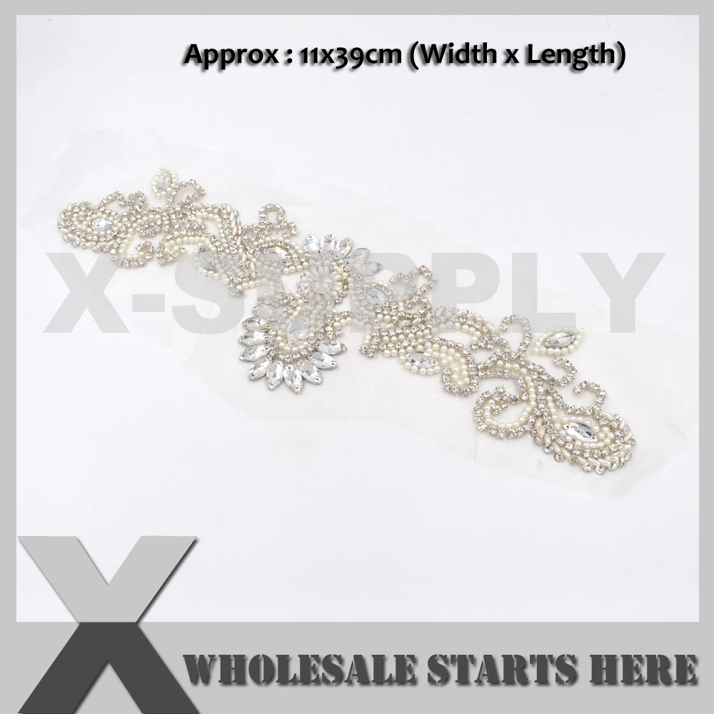 

LONG Heat Transfer Rhinestone Applique Patch For Clothes Hair Piece Sash Belt Bag