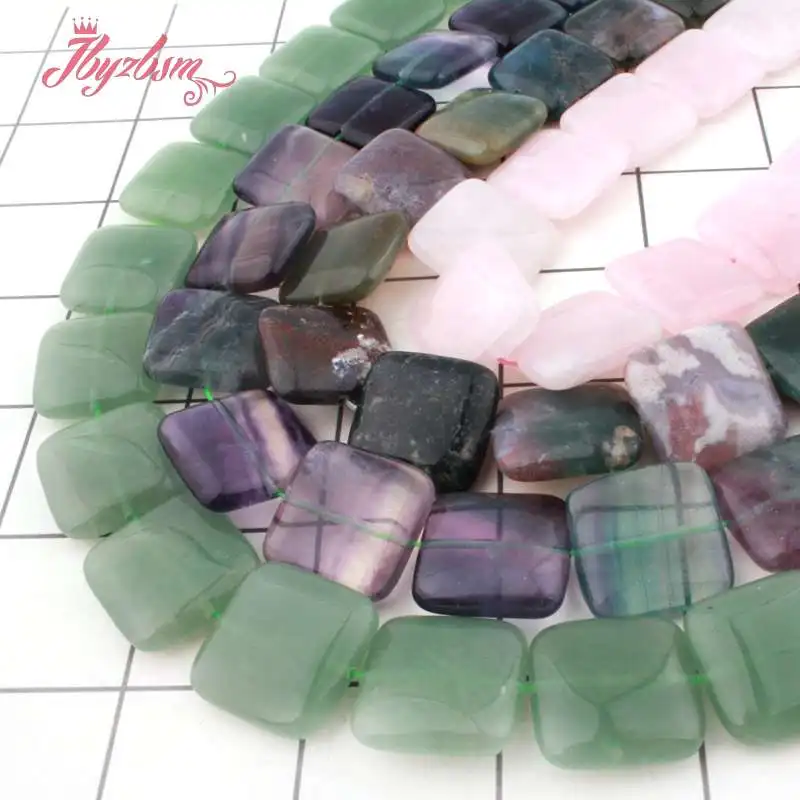 20mm Natural Fluorite Quartz Rhodonite Tiger Eye Square Loose Natural Stone Beads For DIY Jewelry Making Necklace Strand 15\