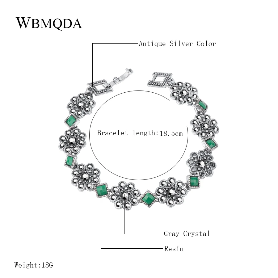 Kinel From India Fashion Bracelet For Women Gift Silver Color Green Resin Bracelet Lucky Flower Vintage Jewelry 2019 New