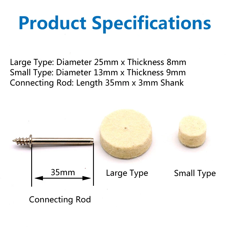 10pcs Polishing Buffing Round Wheel Pad Wool Felt + 1 Rod 3.2mm Shank Metal Surface For Dremel Rotary Tools Accessories