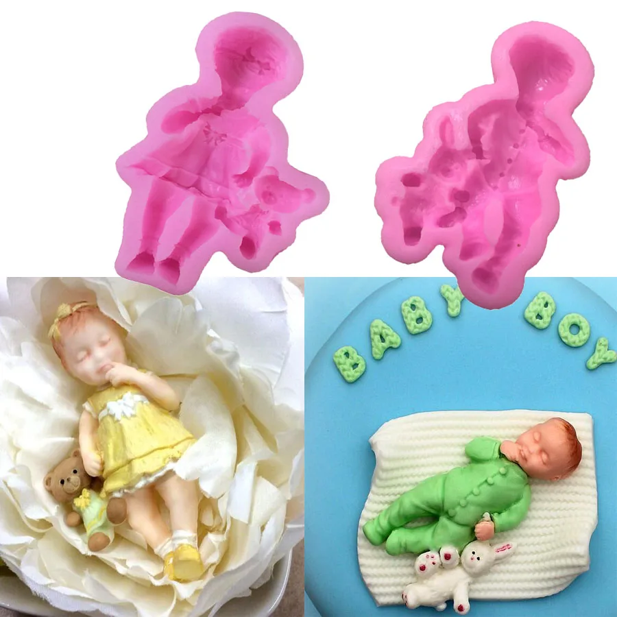 1PC 3D Boy Girl Silicone Cake Mold Baby Party Chocolate Cake Cake Decoration Tools Bakeware