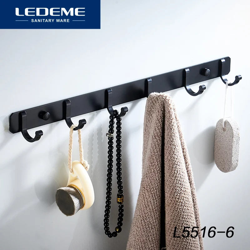 Крючок для халата LEDEME L5516 из алюминиевого сплава, полированная фурнитура с распылителем, вешалка для полотенец, 3 4 5 6 7, крючки для халата