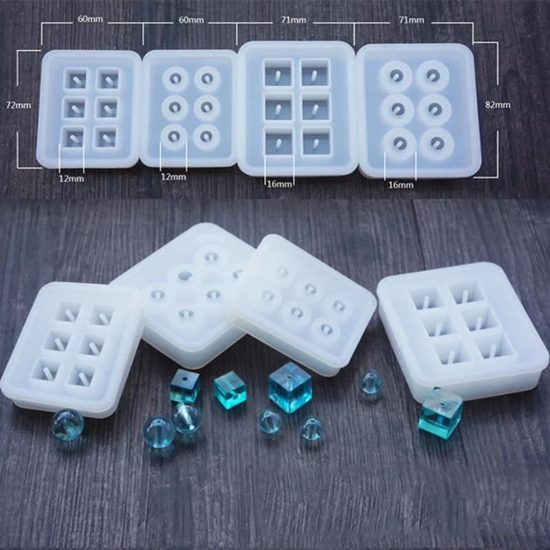 SNASAN Silicone Mold For jewelry Making 12mm 16mm Cube Ball Beads With Hole 6 Compartment Epoxy Resin Silicone Mould Handmade