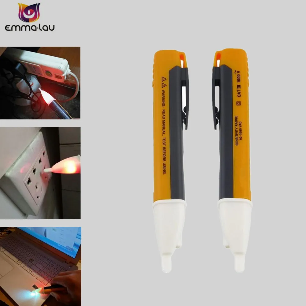 Socket Wall AC Power Outlet Voltage Detector Sensor Tester Electric Test Pen LED Light Voltage Radiation Indicator 90-1000V AC