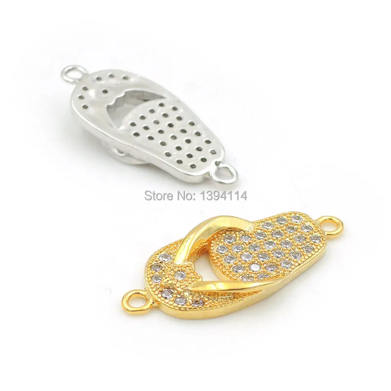 24*11*3mm Micro Pave Clear CZ Slipper Connector Fit For Women As DIY Bracelets Accessory