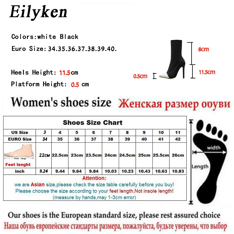 Eilyken Stretch Fabric Short Ankle Boots Women Pointed Toe High Heels Slip On Sexy Sock Zapatillas Mujer