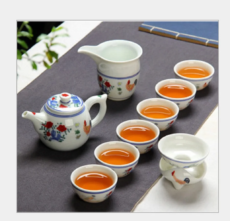 Jingdezhen Xin Sheng hand-painted antique Ming Cheng hua chicken bucket color cylinder cup tea set Kung Fu ceramic gifts