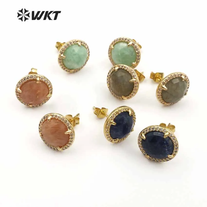 

ME054 WKT Wholesale High Quality Fashion CZ Pave with Sparkly Exquisite Beautiful Stone Faceted Round Shape for women Studs