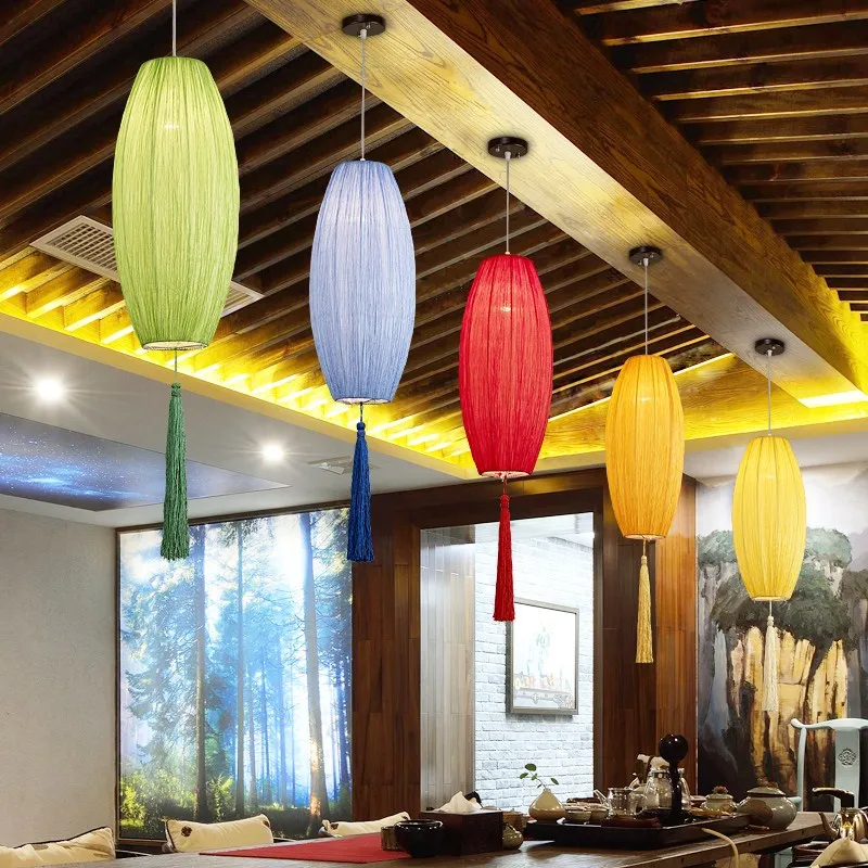 Chinese style fabric olive Pendant Lights originality antique teahouse restaurant hot pot shop corridor lantern Pendant Lamps