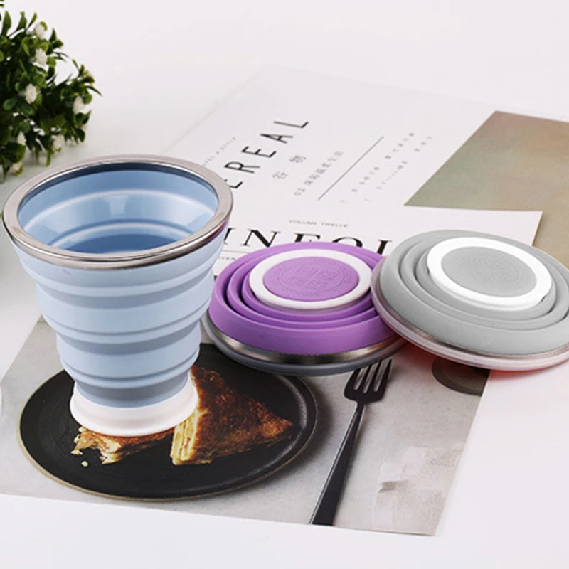 320ML kubek podróżny ze stali nierdzewnej składany silikonowy składany kubki teleskopowe składane kubki do kawy sportowe na świeżym powietrzu kubek wody