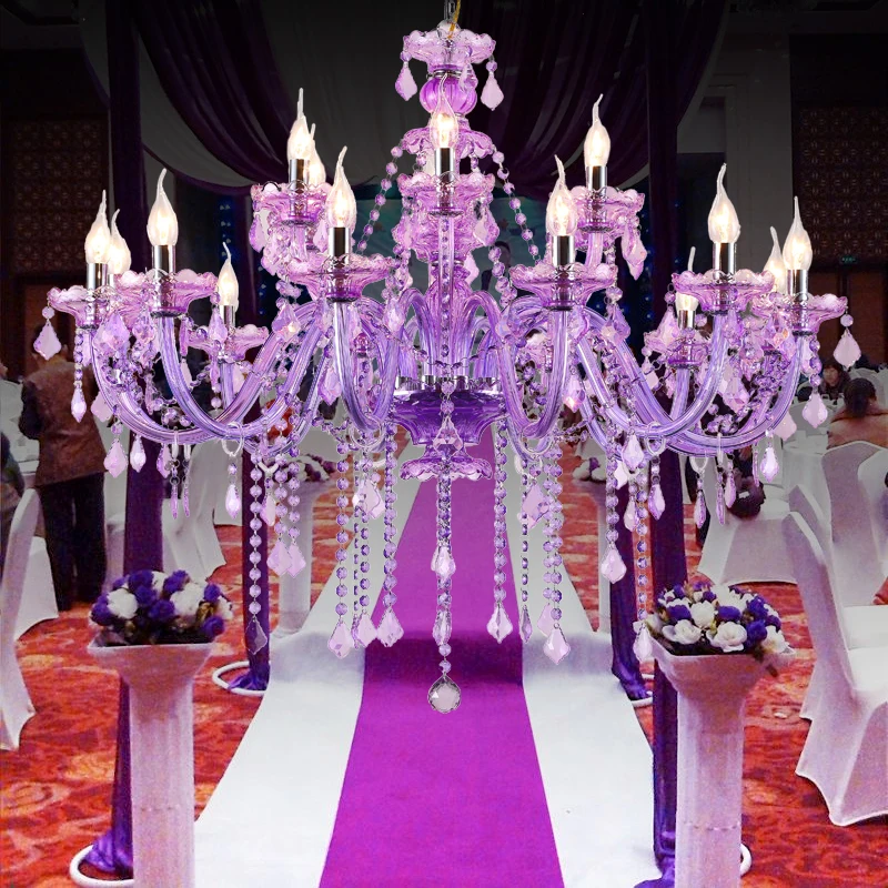 

Tiffany Purple Color Crystal Chandelier Lustre Crystal Chandelier 18Arms D950mm E14 AC Optional Lustres De Cristal Chandelier