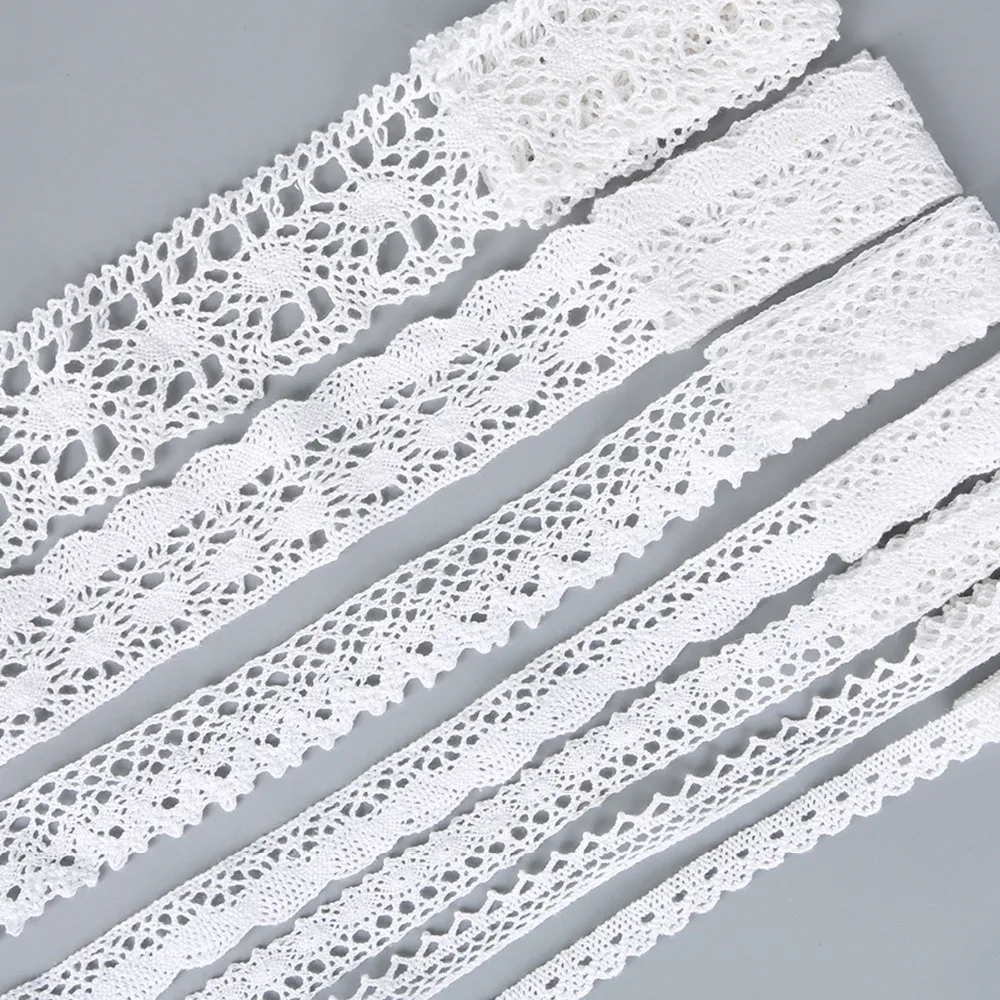 High Quality 5Yards White Color cotton lace for garment Laces trim Sewing accessories Scrapbooking lace Embellishment(10-38mm)