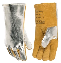 BBQ Oven Mittens Safety Glove High Heat Resistant Aluminized PFR Rayon Welding Glove TIG MIG Cow Split Leather Work Glove