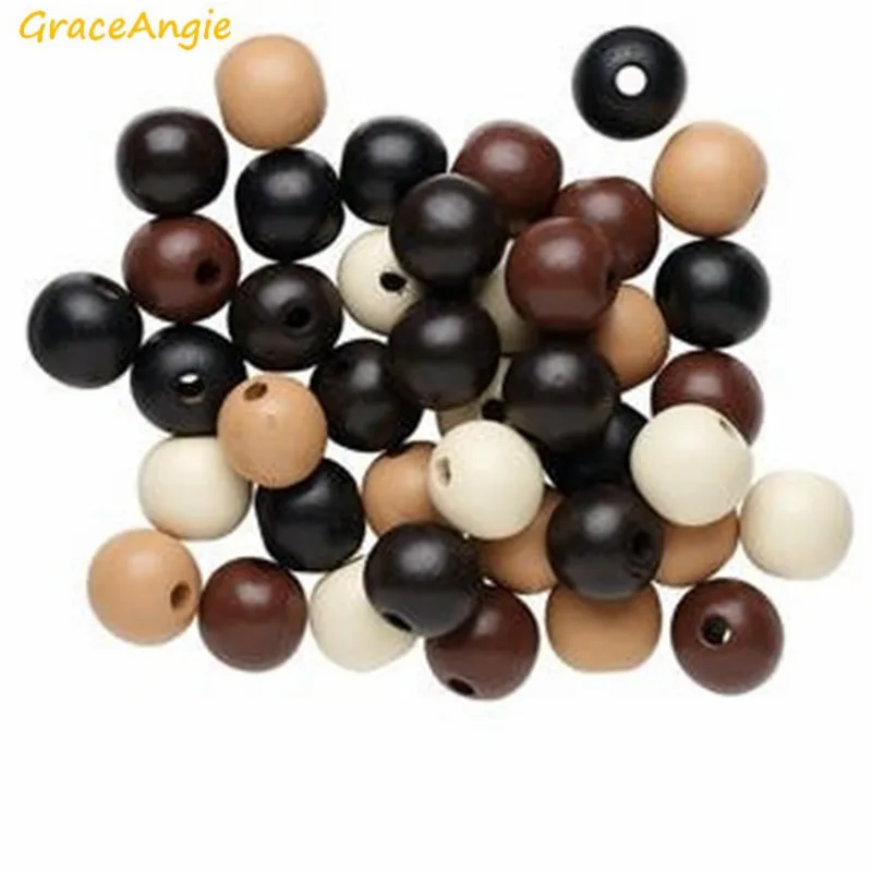 GraceAngie 300pcs Wholesale Black White Brown Classic Color Wood Bead 7-8mm Size Handmade Bracelet Anklet Prayer Beads Findings