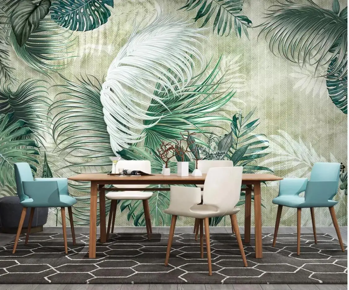 

Tropical Banana Leaf Wallpaper Mural 3d Photo Wallpapers Luxury Painting Canvas Waterproof Rainforest Leaves Contact Paper Rolls