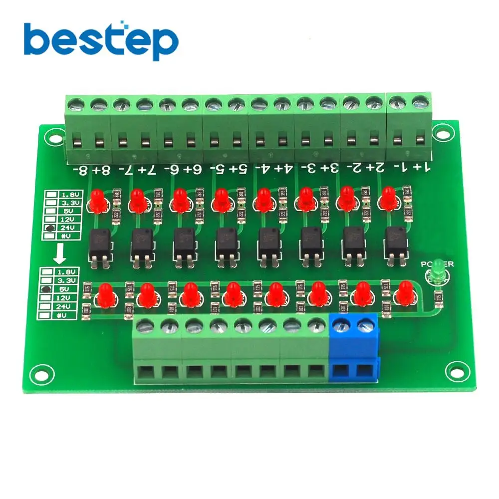 24V to 5V 8 Channel Optocoupler Isolation Board Isolated Module PLC Signal Level Voltage Converter Board 8 Bit