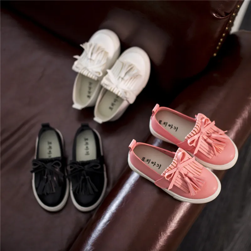 J Ghee 2020 Lente Meisjes Schoenen Pu Leer Met Strik Franjes Kinderen Mode Sneakers Kids Slip-Op Loafers Eu 26-30 Voor Meisjes