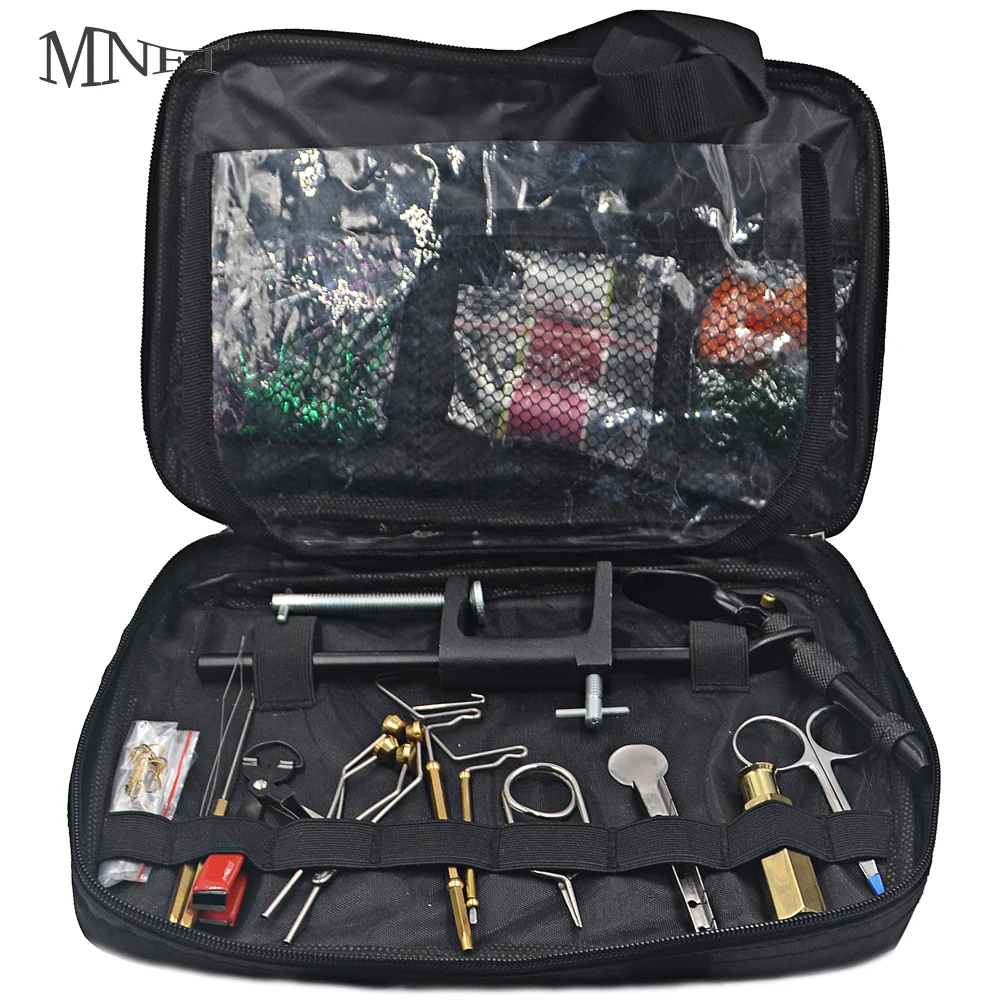 

MNFT Deluxe Fly Tying Tools Kit in Portable Pack Bag Include Fly Tying Vise Bobbin Holders Pliers Hair Stacker Whip Finishers