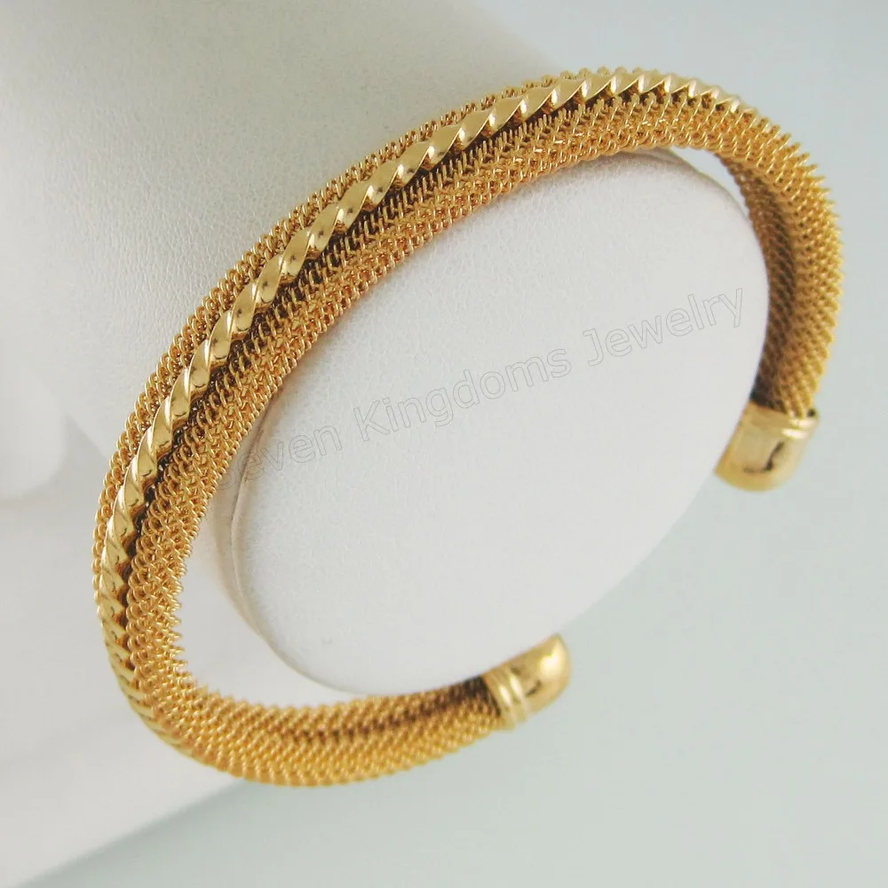 GREAT TWIST BAR ON MESH PATTERN YELLOW GOLD PLATED DIAMETER 1.97