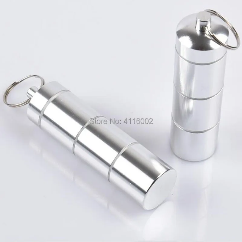 100pcs Portable Pill Storage Box Waterproof Aluminum Alloy Pill Holder Container Keychain Medicine Storage Tank