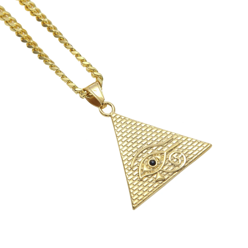 Ancient Egyptian Pyramid Eye Of Horus Pendant Necklace Hip Hop Jewelry Illuminati Collar with 27.5\