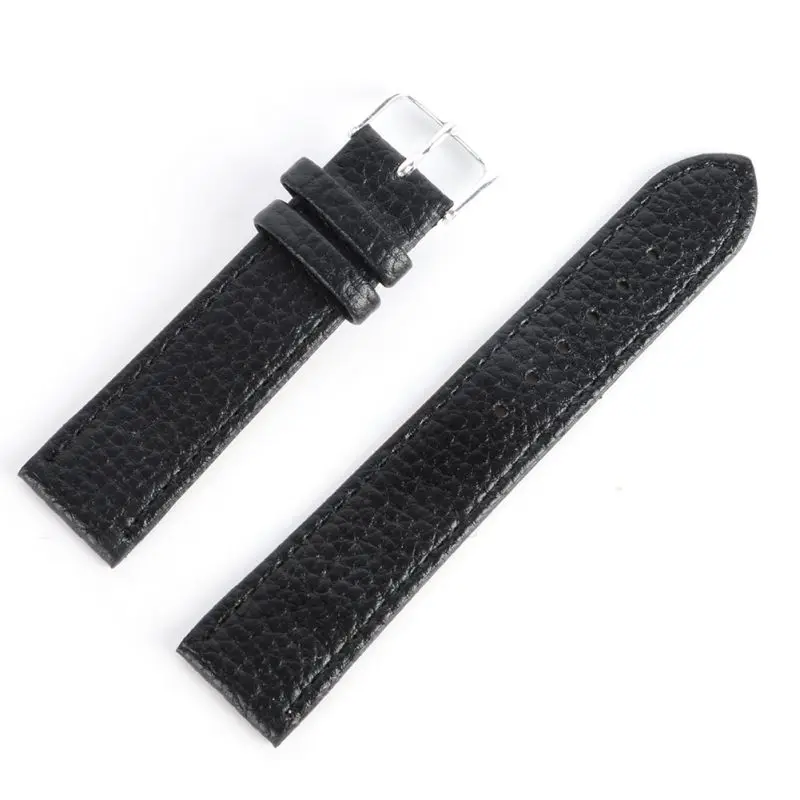 Newest Fashion Black Brown High Quality Watchband Soft Litchi Stripe PU Leather Watches Strap Pin Buckle 12-22mm