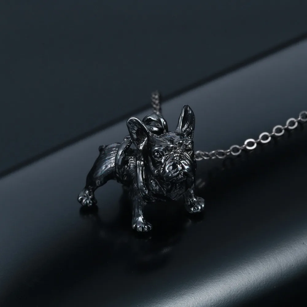 French Bulldog 3D Animal Pendant Necklace Chunky Long Chain Antique Bronze  Plated Sweater Torque For Women Men Jewelry