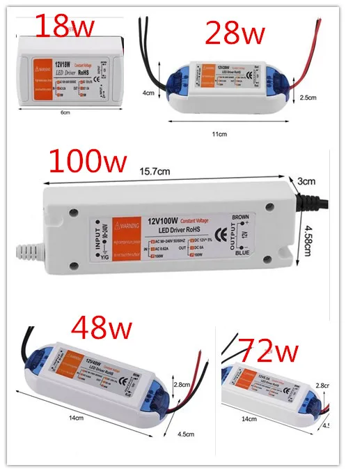 Convertisseur DC 12V, 18W, 28W, 48W, 72W, 100W, 3 ans de garantie, adaptateur de pilote LED, alimentation pour bande