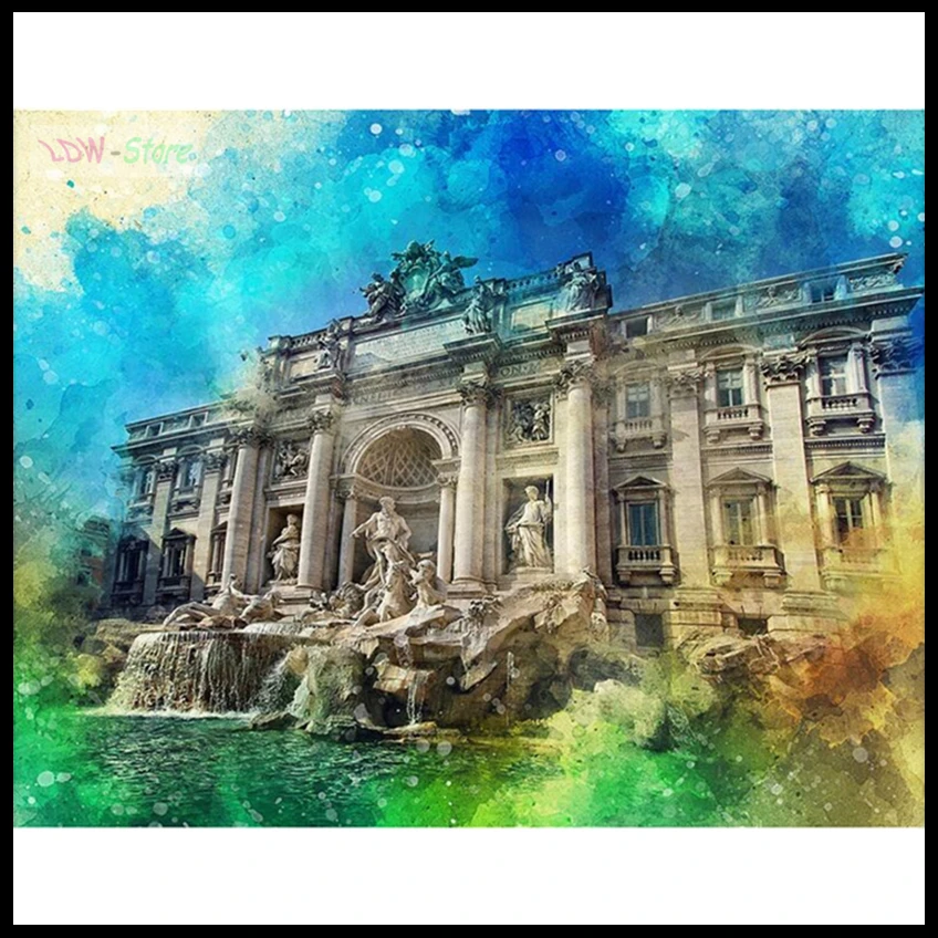 

Roman Trevi Fountain DIY Diamond Embroidery Full Diamond Painting Cross Stitch 5D Diamond Mosaic Rhinestones Needlework WG147