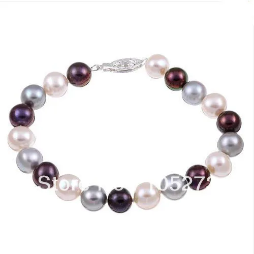 

New Arriver White Gray Black Color Natural Freshwater Pearl Classic 7.5inch Bracelet 7-8mm Round Shaper Wedding Party Jewelry