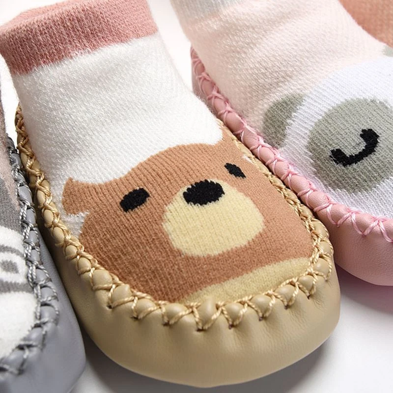 Cartoon Toddler Shoes Socks Baby Boys Girls Non-skid Floor  Children Kids Indoor Leather Sole Thick Towel Sock