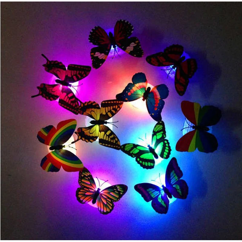 LED Light Up Toy Luminous Butterfly Stickers Flashing Toys Party Wedding Decoration Kids Stickers Xmas Gift Room Ornament