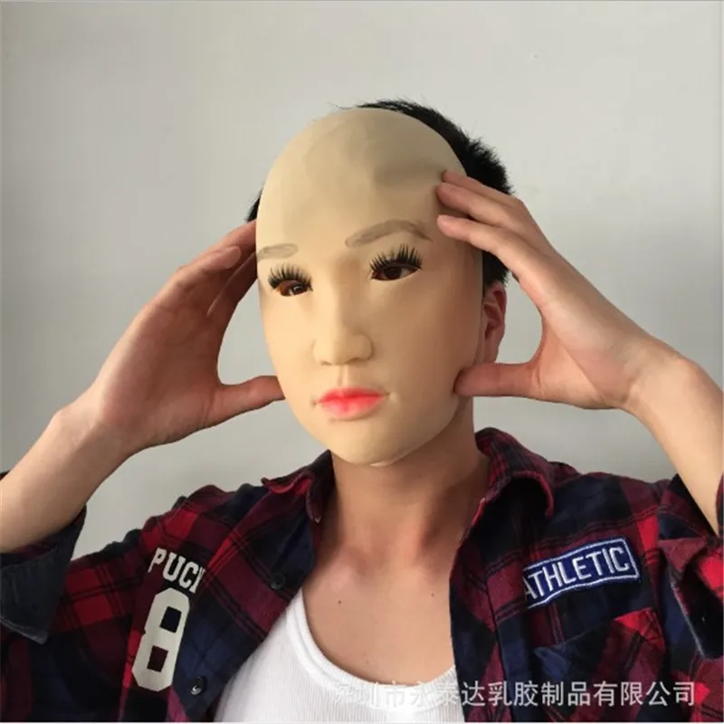 Top Grade 100% Latex Man Human Mask crossdress female Skin mask realistic silicone party mask Women Cosplay Face Mask Cosplay