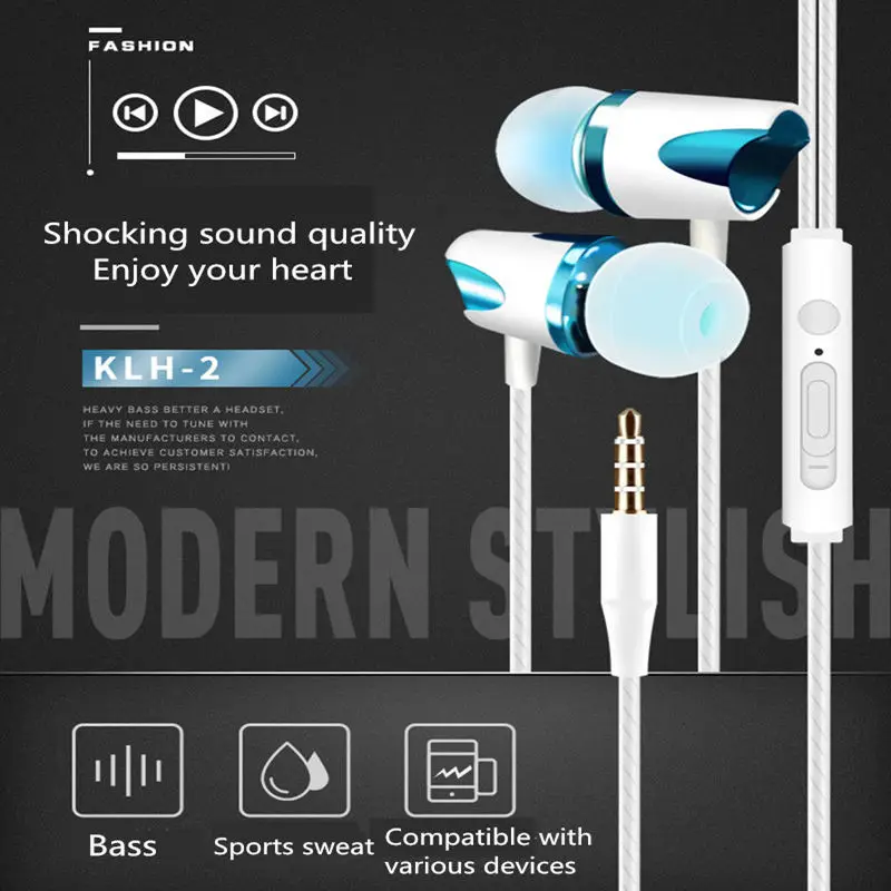 CHICLITS In-ear Earphones 3.5mm Jack Android Universal Heavy Bass Wire Control Stereo Noise Reduction With Wheat Earplugs