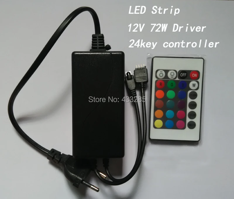 

DC12V 72W driver+24key RGB Controller LED Strip IR Remote Controller Available for 5050/3528 Free Shipping