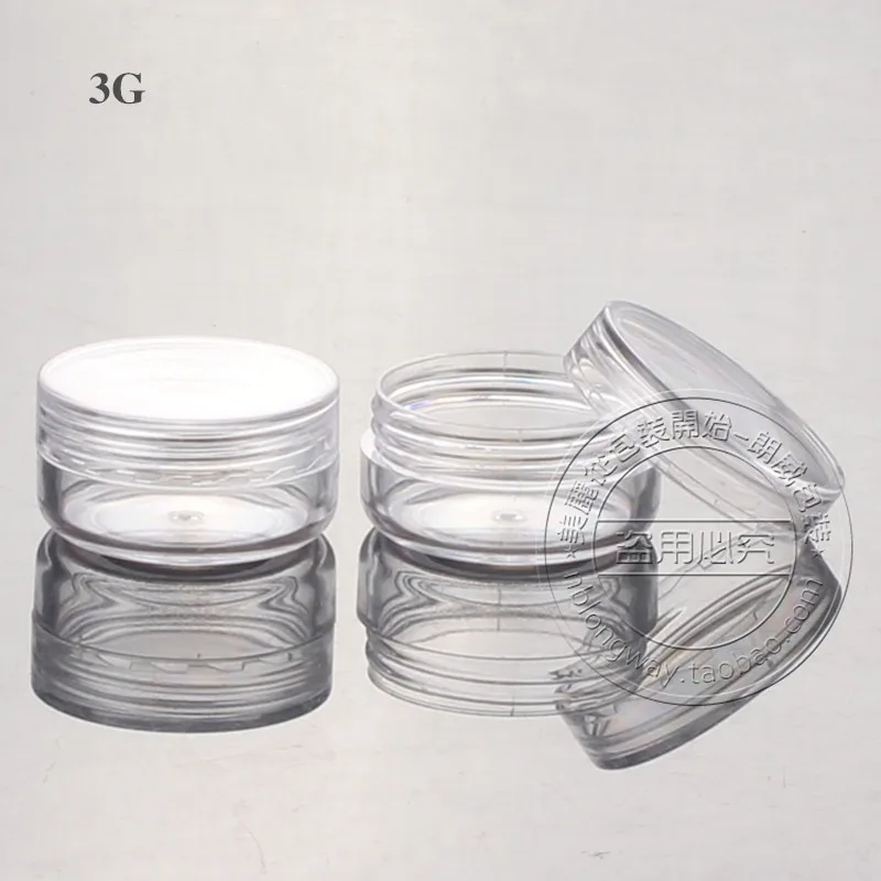 

100PCS/LOT-3G Cream Jar,Clear Plastic Cosmetic Eye Shadow Cream Canister,Flat Angle Screw Caps,Empty Sample Nail Art Box