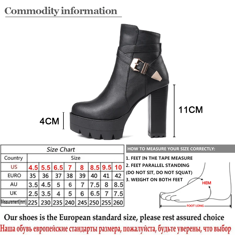 Gdgydh Sping Autumn Platform Ankle Boots Woman Black Leather Shoes Female High Heels Boots Ladies Shoes For Party Big Size 43