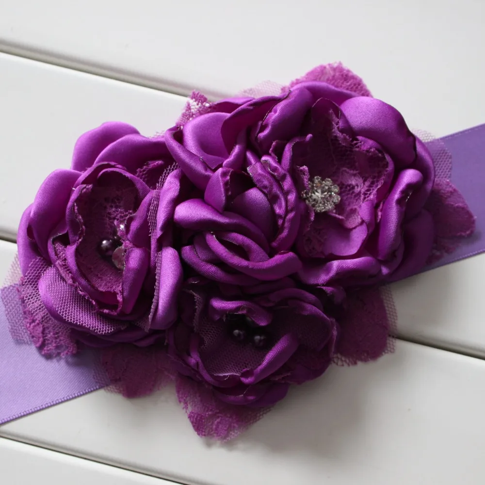 Fashion Burn flower sash belt women belt kids girl sash belt Wedding sash Belt Purple 1pcs