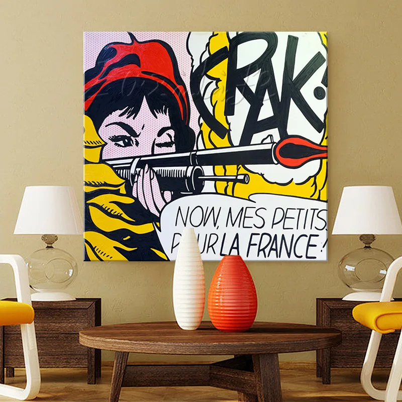 

Lichtenstein Pop Art Cartoon Oil painting on canvas Hand-painted Wall Art Picture for living Room Andy Warhol home decor