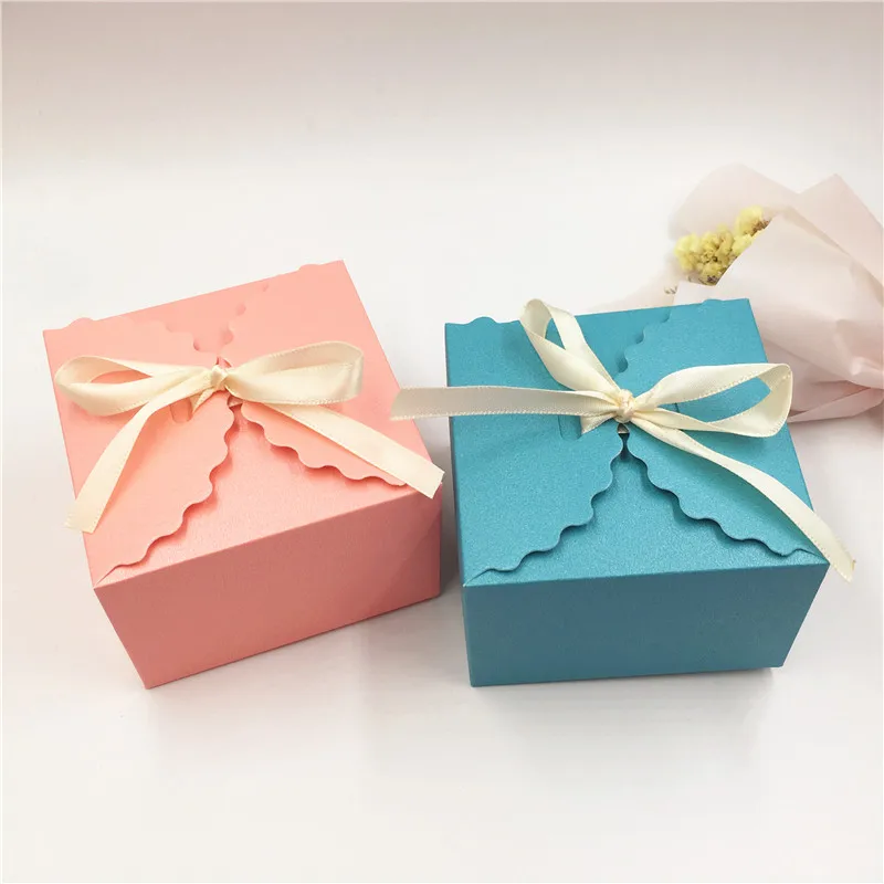 20pcs Kraft Paper Square Candy Box Rustic Wedding Favors Party Gift Boxes with Free Ribbon,DIY Handmade gift packing paper boxes