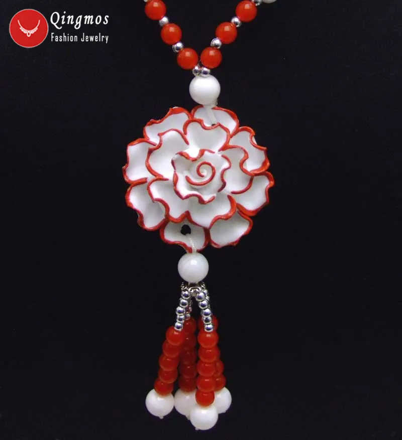 

Qingmos 40mm Flower White Pendant Necklace for Women with 8mm Shell Giant Clam 26" Sweater Necklace Lady's Charm Jewelry 5875