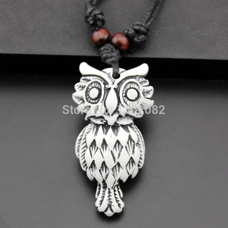 Fashin Men Women's Imitation Yak Bone Carved Trbial Owl Pendants Necklace Gift MN451