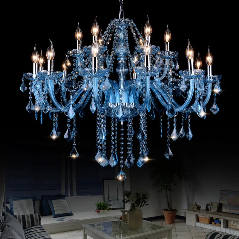 

Blue Crystal Chandelier Lighting Fixtures Contemporary led Chandelier Lamp Living Room Hanging Lamp Island of cooking Light Home