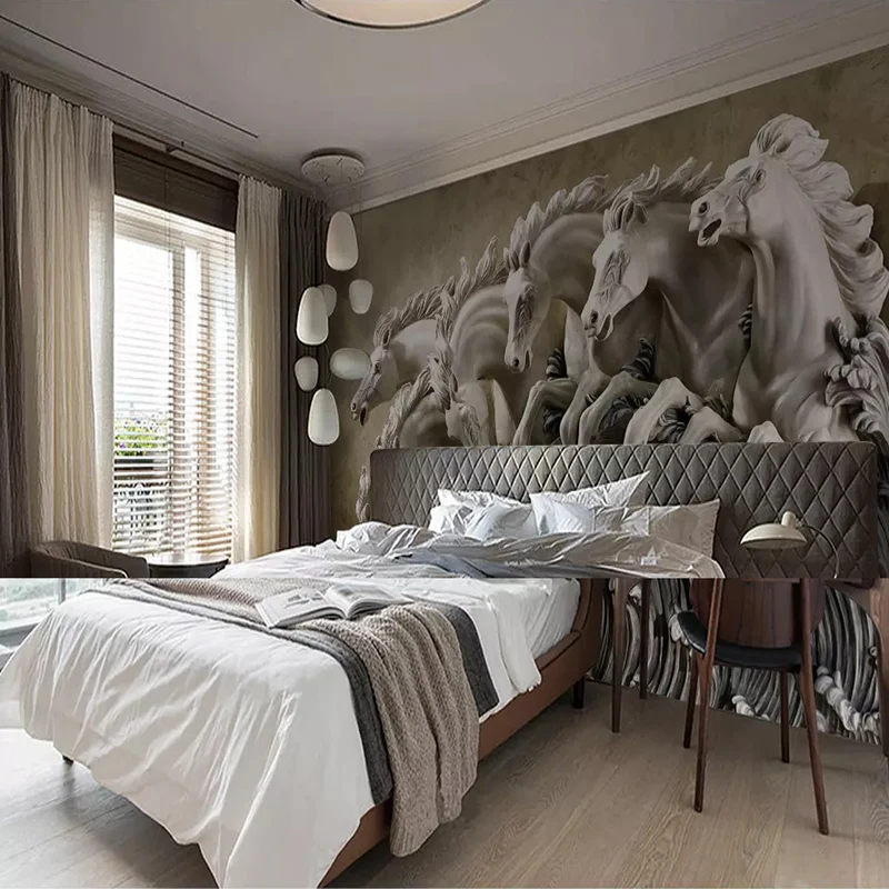 Papel de parede com foto personalizada 3d, cavalo em relevo, estilo europeu, sala de estar, pano para fundo, arte de parede