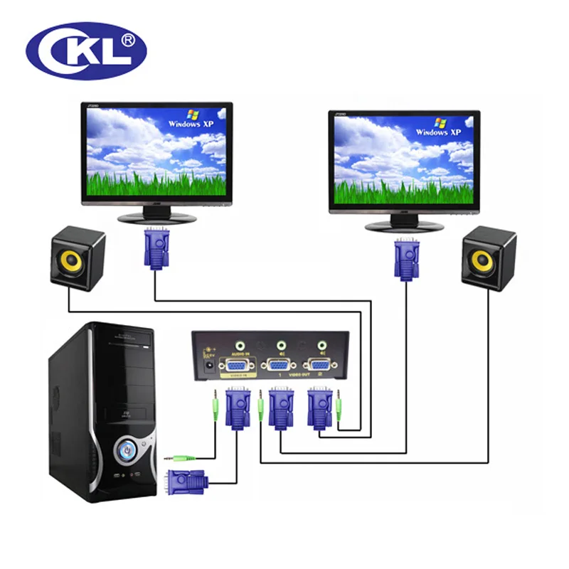 CKL-102S 2 ميناء VGA الفاصل مع الصوت المعادن حالة يدعم 450Mhz 2048*1536