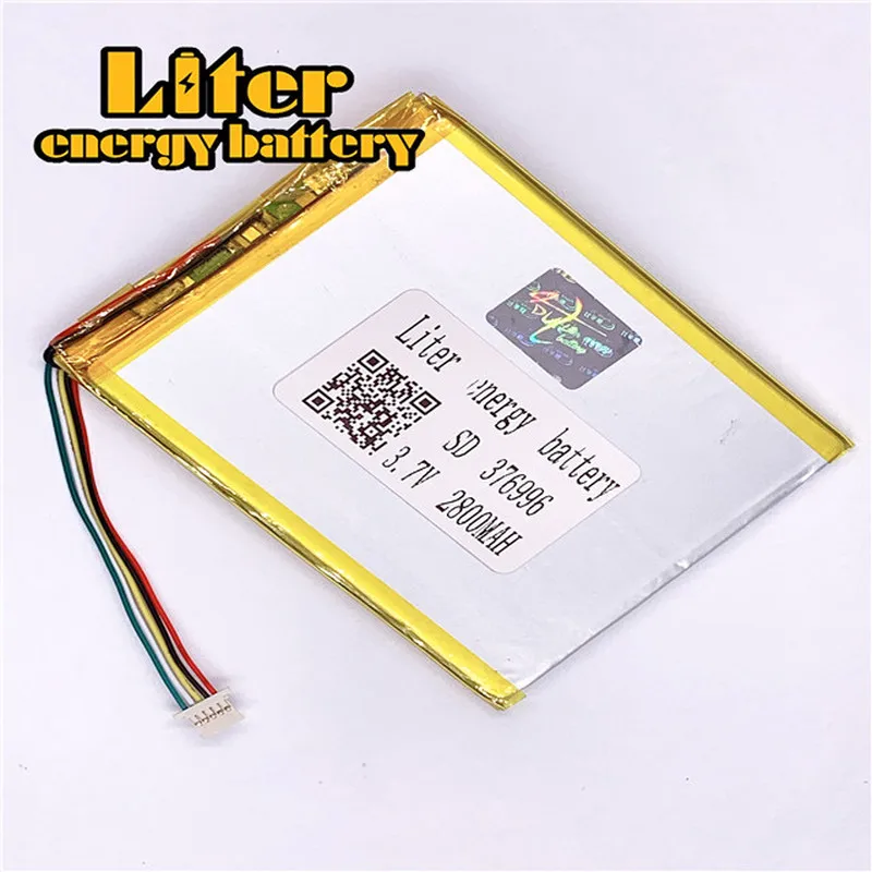 1.0MM 5pin connector 376996 2800mah 3.7V flat rechargeable pure lipo battery for tablet pc 7inch 8inch 9inch MP4 MP5