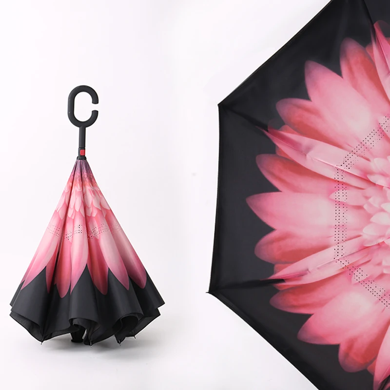 Handy C-Hook Hands Car Umbrella Windproof Reverse Folding Double Layer Inverted Umbrella For Women and Men