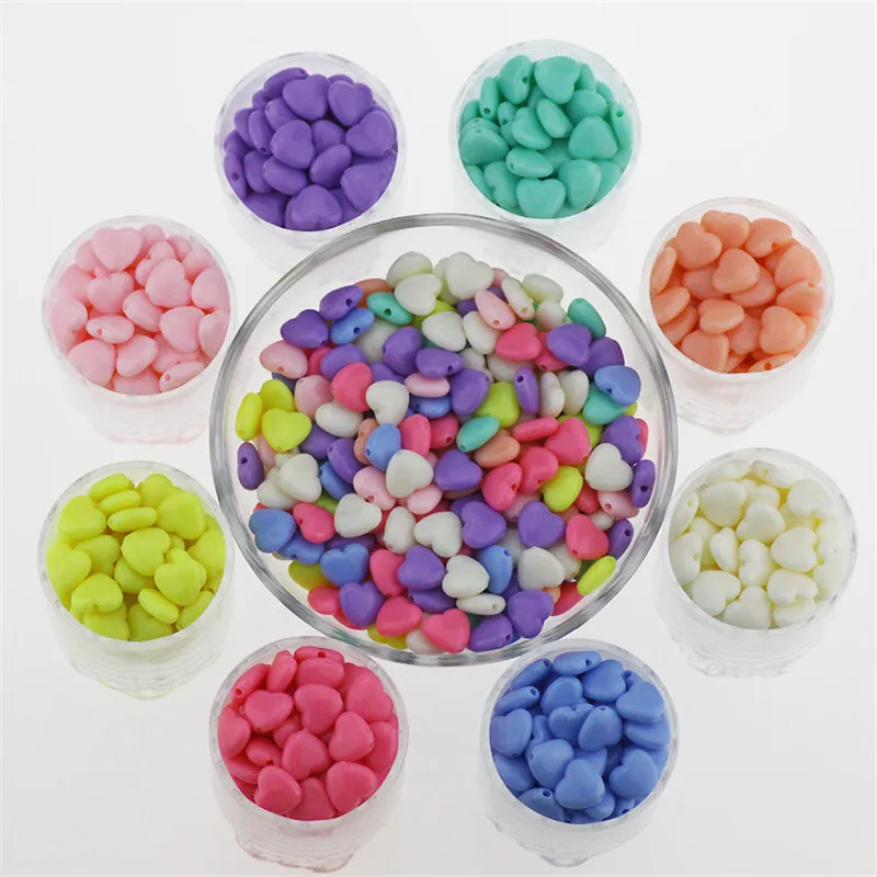 Yidensy 100pcs Candy Color Heart Beads 12mm Big Hole Acrylic Loose Beads fit Necklac Bracelet DIY Jewelry Findings Wholesale