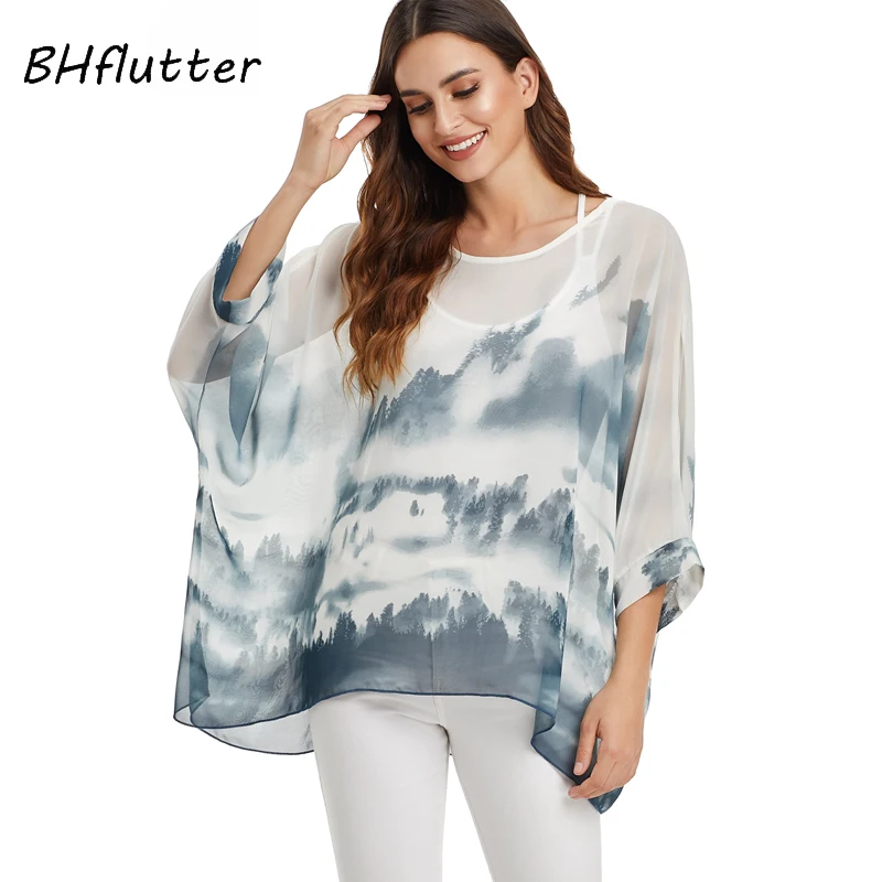 BHflutter Summer Tops for Women 2019 Fashion Batwing Casual Loose Chiffon Blouses Shirt Floral Print Boho Beach Blouse Blusas